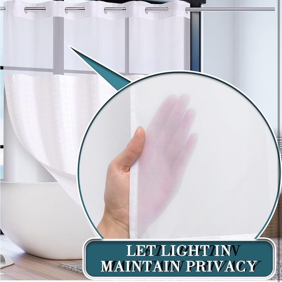 NEW!No Hook Shower Curtain Snap in Liner Set, Hotel Luxury White Shower Curtain - Picture 3 of 7